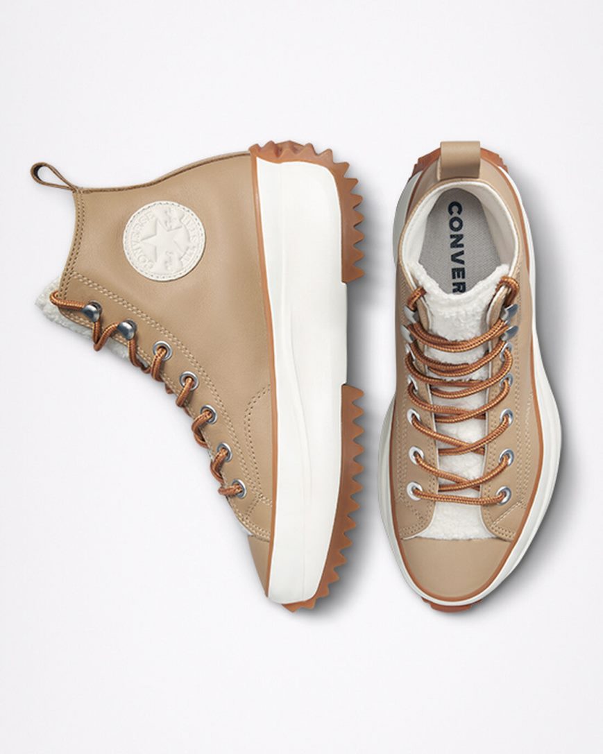Women's Converse Run Star Hike Sherpa High Top Platform Shoes Khaki / Brown | AU 1C038L